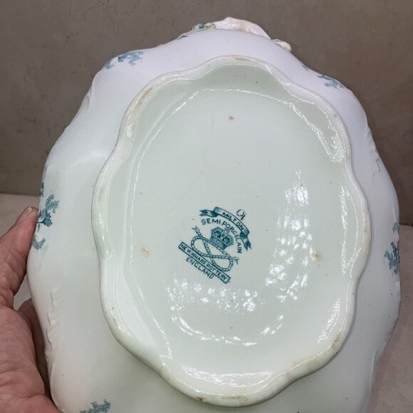 ANTIQUE New Wharf Pottery Covered Vegetable Dish Transfer Ware 1878-1894 - Picture 13 of 13